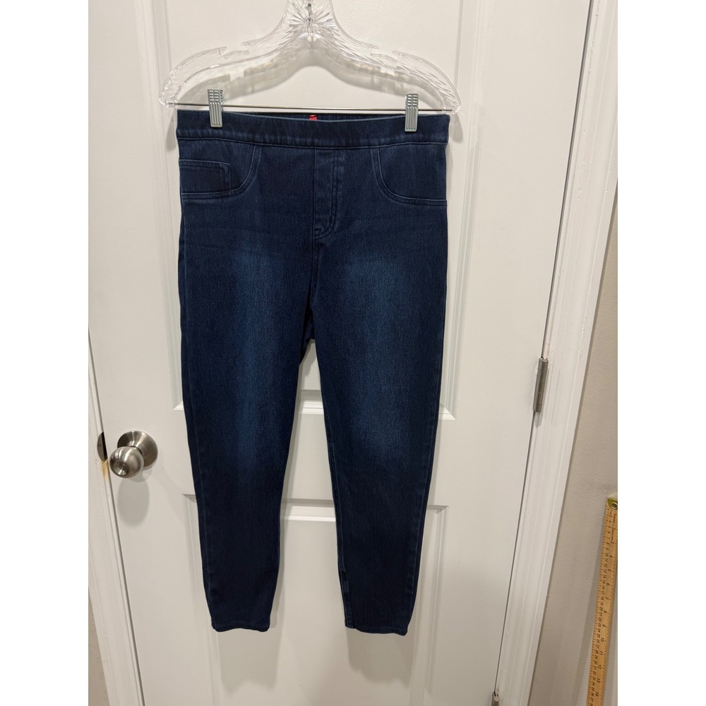 SPANX Womens Denim Leggings High Rise Dark Wash Blue Size L Petite